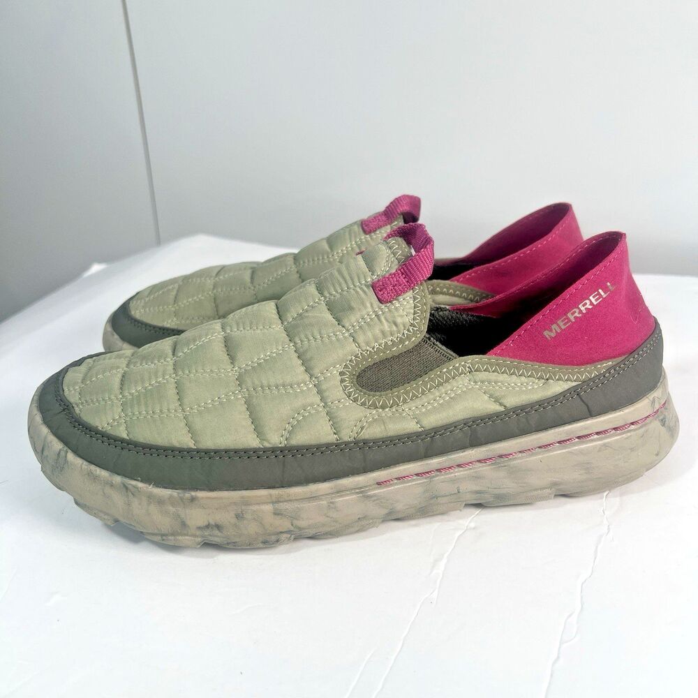 Merrell Hut Moc 2 Women Sz 10 Olive Green Magenta Quilted Slip On Shoes J004678
